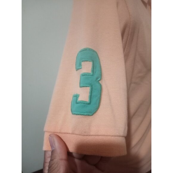 Polo Ralph Lauren Polo Shirt Mens Peach Orange Cotton Big Pony #3 Logo Sz Medium - Picture 4 of 10